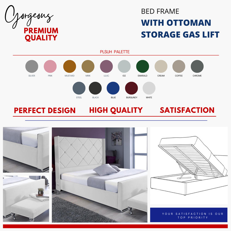 Upholstered Ottoman Storage Bed, White, Double (4'6)