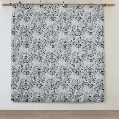 3 Piece Comforter In Blue - Floral Printed Cotton, Machine Washable King , 100% Filling,