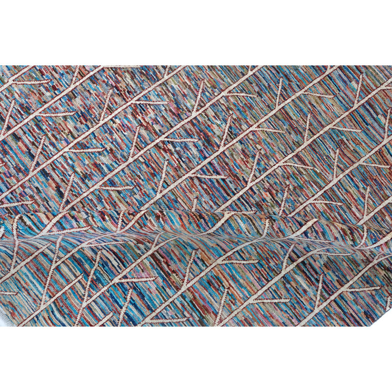 High-Quality Hand-Knotted Navy And Red Area Rug