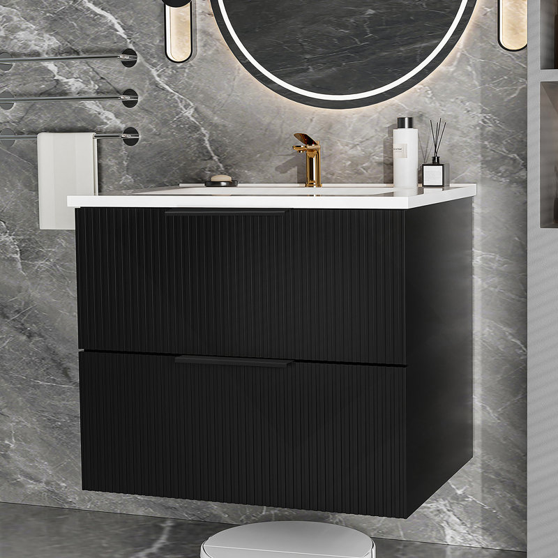 Armoire de salle de bain avec deux tiroirs de rangement, 23", Noir