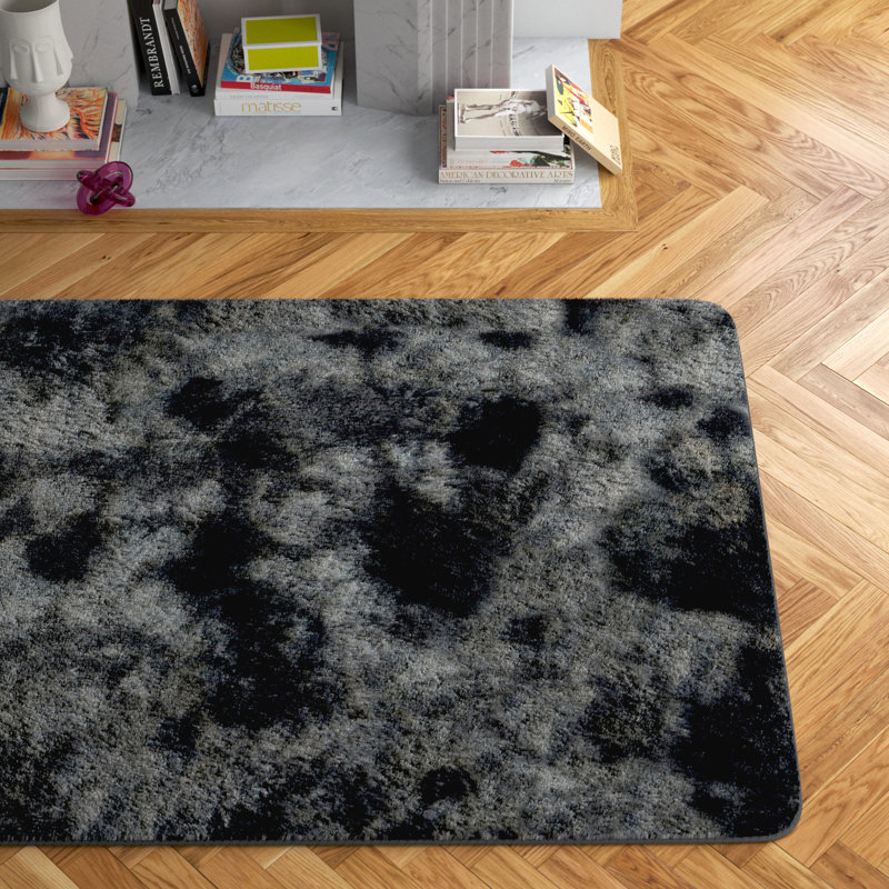 Tapis noir à poils longs Dermot, Rectangle 4 pi x 6 pi