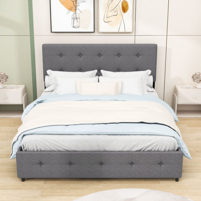 4 Drawers Upholstered Queen Platform Bed with Button-Tufted Headboard by Red Barrel Studio