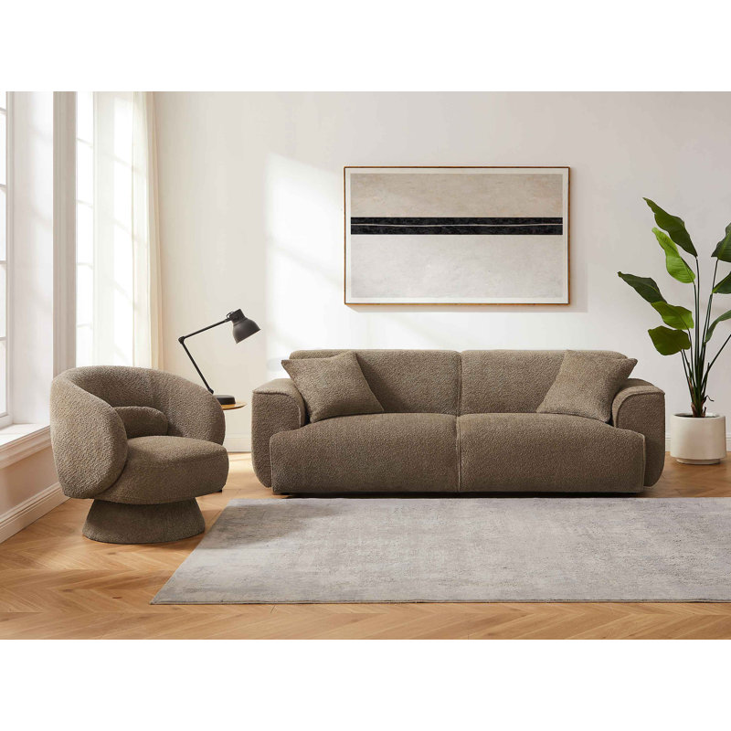 Modern Wallas Sofa Set, Boucle, Camel