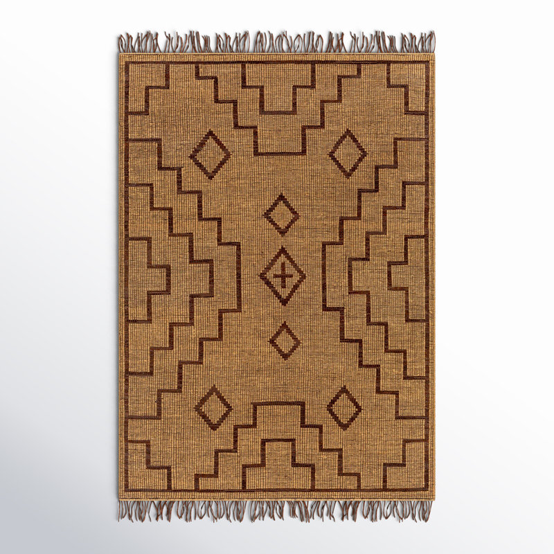 Alfi Southwestern Flatweave Area Rug in Brown/Camel, Rectangle 5' x 7'6"
