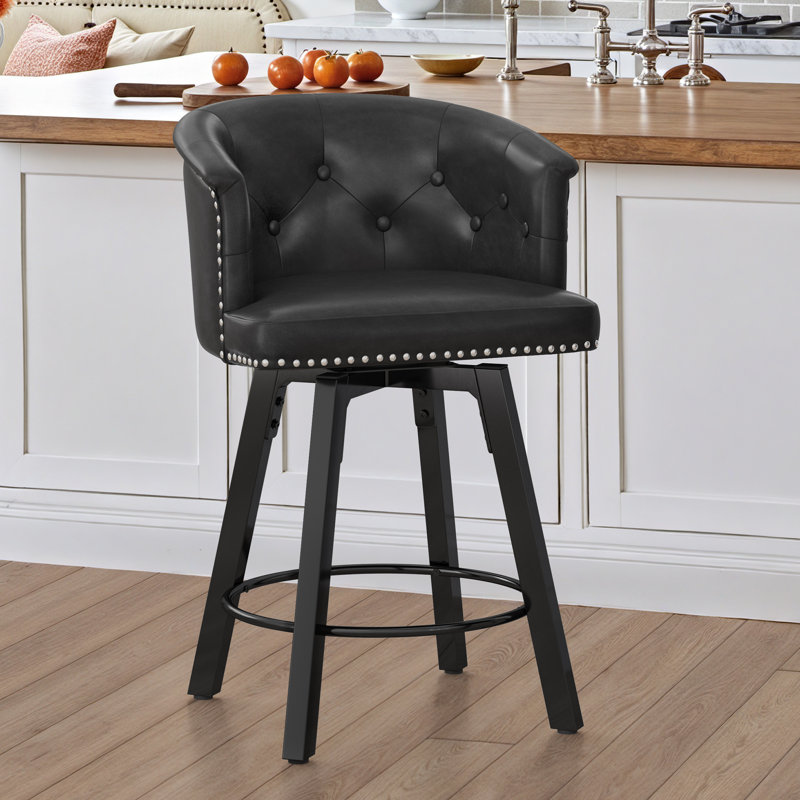 Tabouret de comptoir pivotant rembourré avec structure en métal, Noir