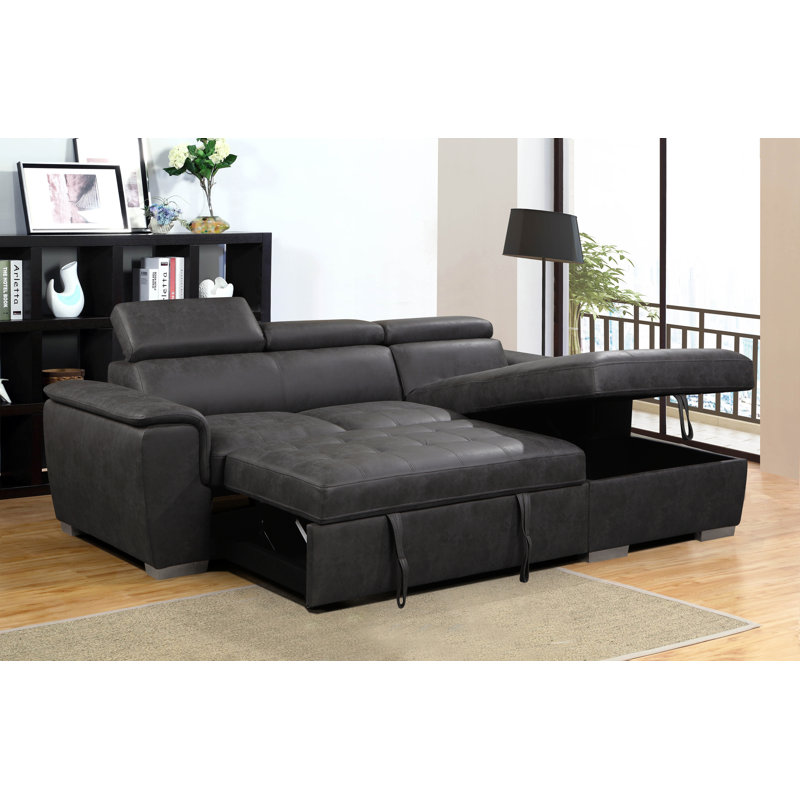 Upholstered L-Shaped Sectional Right Hand Facing, Charcoal 100% Polyester
