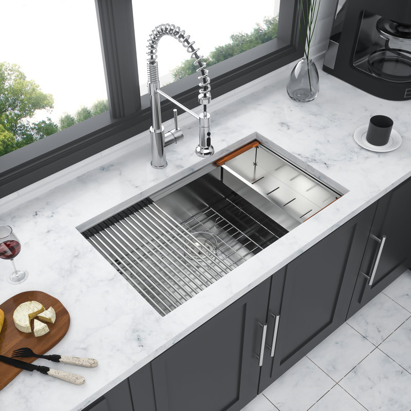 32"X19"X10" Undermount Workstation Kitchen Sink, Single Bowl, 16 Gauge Stainless Steel Deep | Gift Idea
