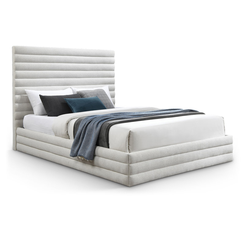 Maxwell Upholstered Platform Bed, Full / Double, Cream Linen Textured Fabric