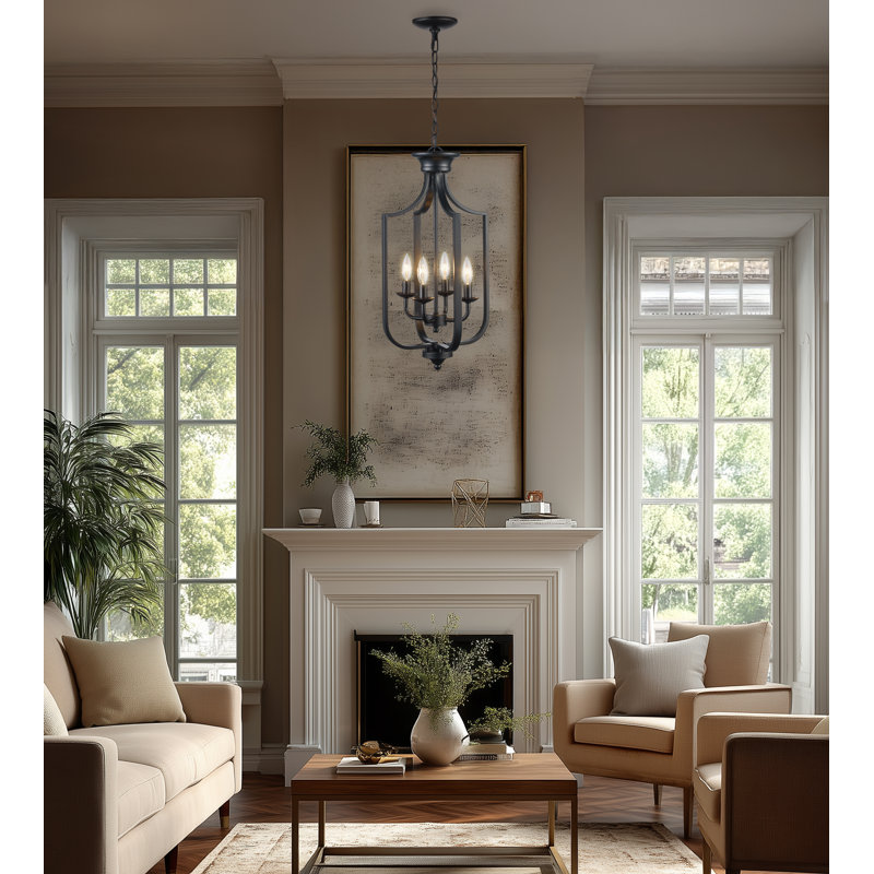 4-Light Chandelier, Matte Black, Small