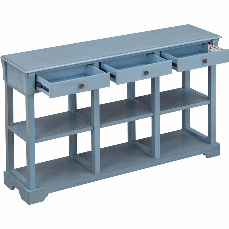 Console rétro en bois massif Cesilia, Bleu