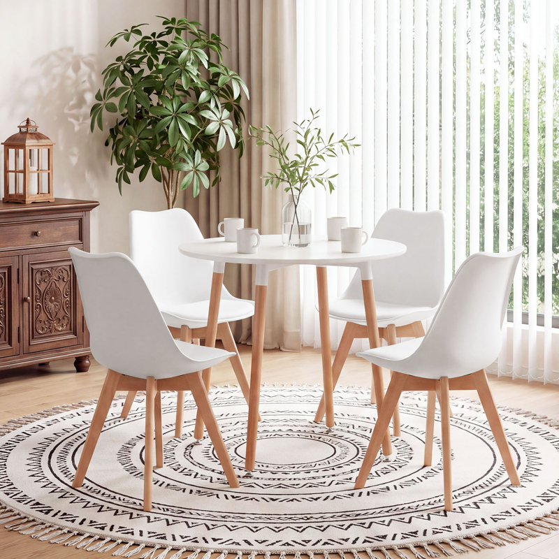 Alfret Round Solid Wood Base Dining Table, 29.13”H x 31.5”L x 19.29”W