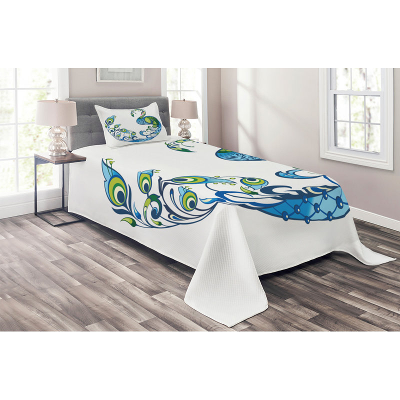 Peacock Eclectic Polyester Coverlet, Twin Bedspread + 1 Sham