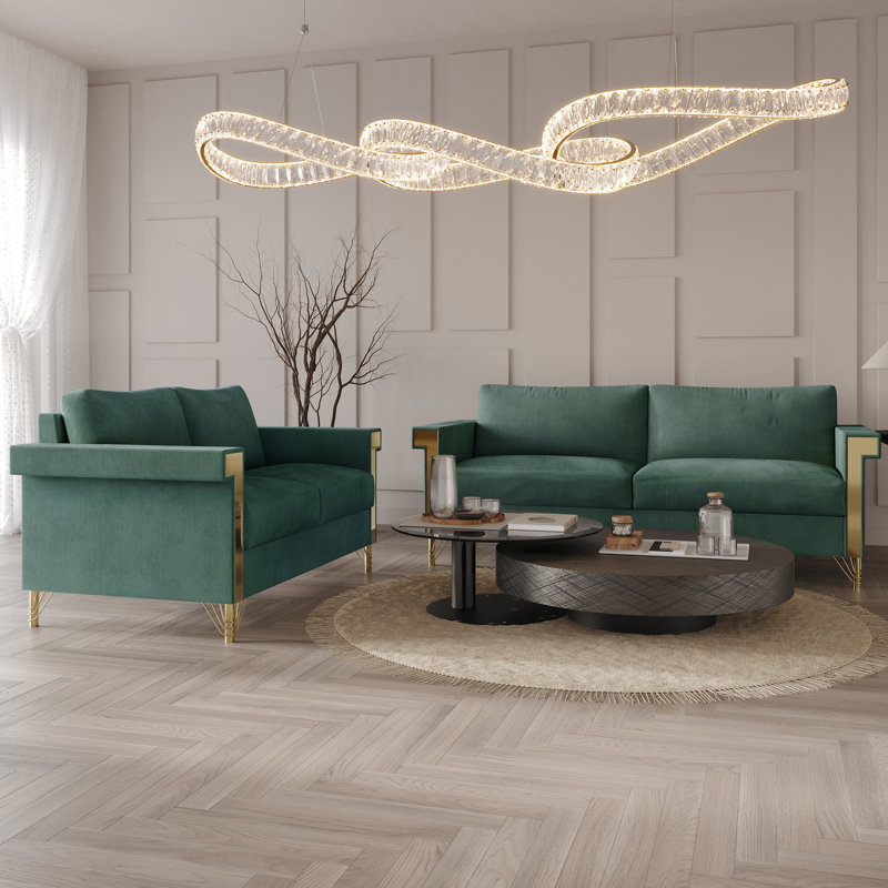 Ensemble de salon en velours 2 pièces Snaresbrook, Velours vert