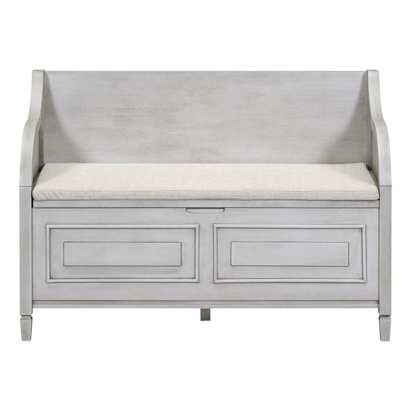 Banc de rangement multifonctionnel en bois massif avec charnière de sécurité, Gris délavé