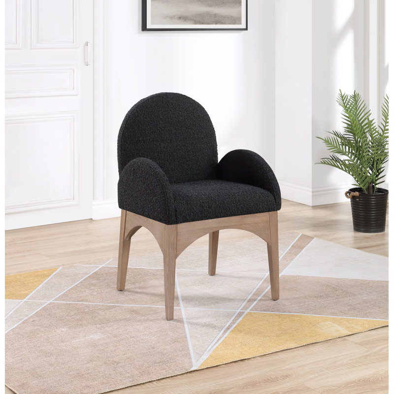 Waldorf Fabric Arm Chair Dining Chair, Black Boucle Fabric, Natural