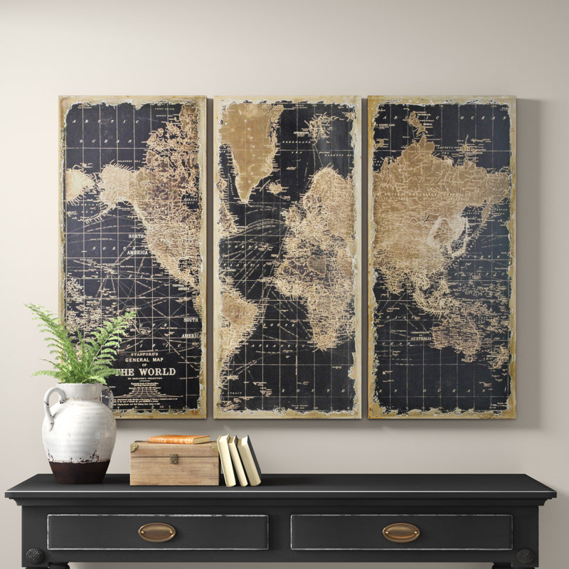 World Map 3 Piece Graphic Art Set