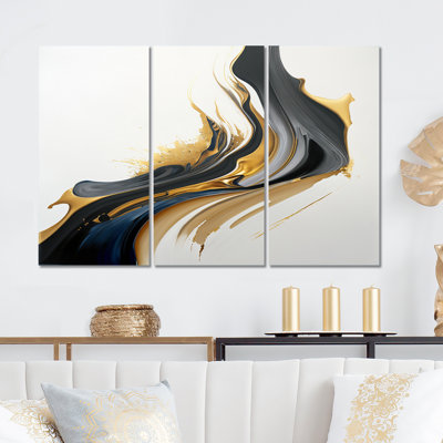 Noir, blanc et or liquide Art II - ensemble d'art mural moderne sur toile