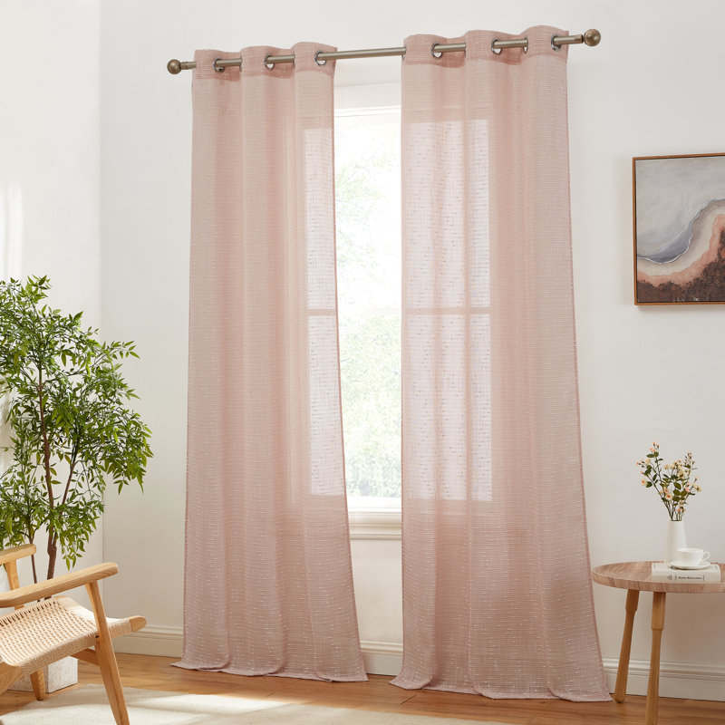 Pothos Faux Linen Semi Sheer Light Filtering Grommet Curtains Panels for Bedroom & Living Room, Pair, 37" W x 84" L, Blush