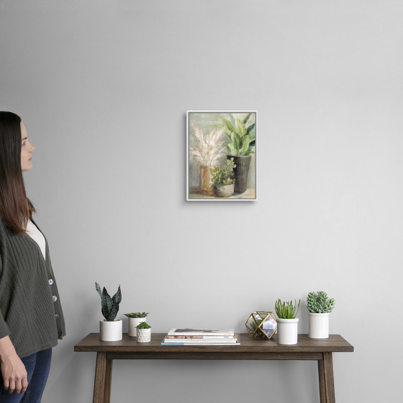 Art mural sur toile, "Jardin intérieur III", Cadre flottant blanc, H 14 po x l 11 po x P 1,75 po