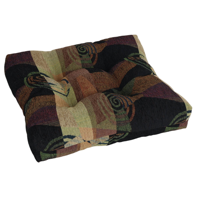 19-Inch Square Jacquard Chenille Tufted Dining Chair Cushion, Brown/Black Abstract