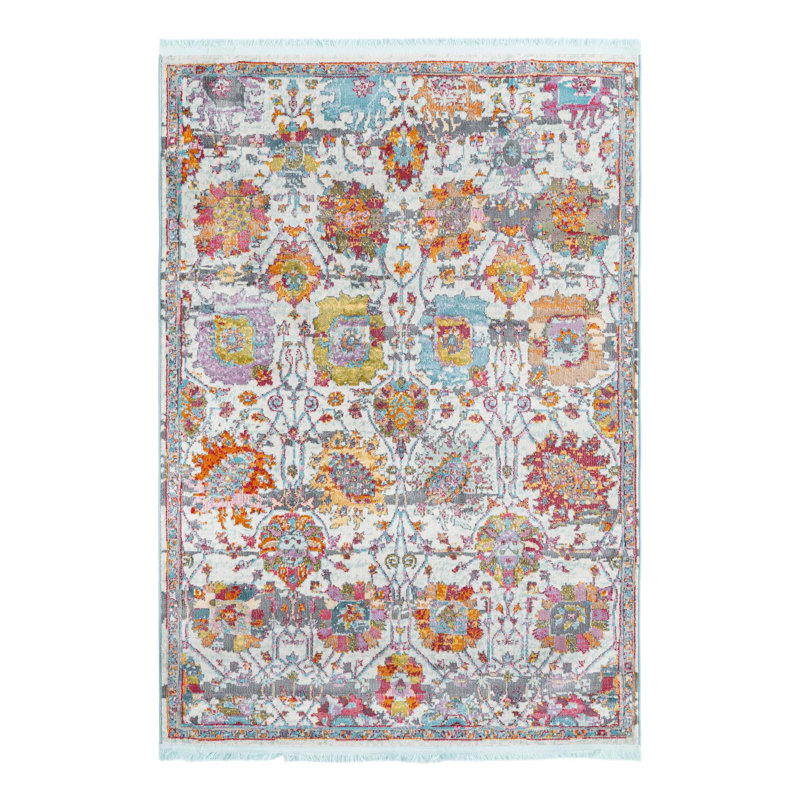 Tapis orange / gris / bleu Haefner, Rectangle 4 pi 3 po x 6 pi