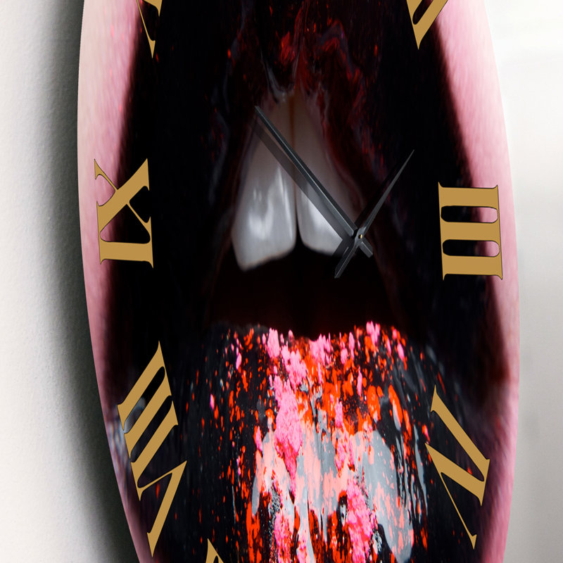 Plump Woman Lips With Black and Pink - horloge murale moderne, Petit