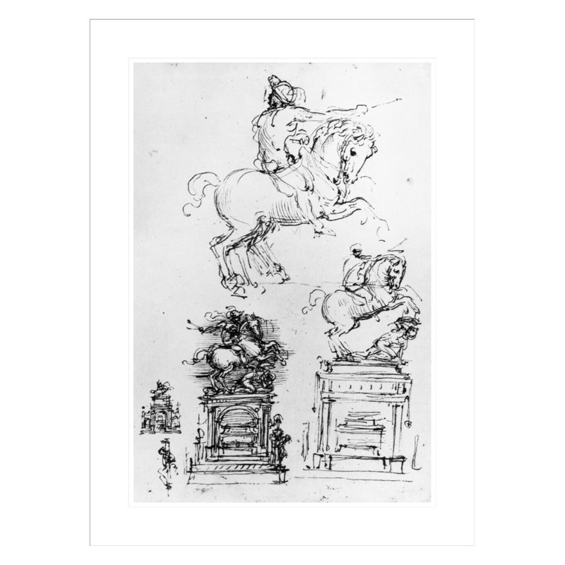 Étude pour le monument Trivulzio par Leonardo Da Vinci - Estampe numérique encadrée, H 29,5 po x l 22,06 po