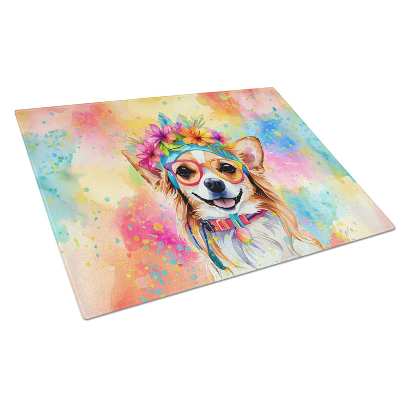 Chihuahua Hippie Dawg Glass Cutting Board Large