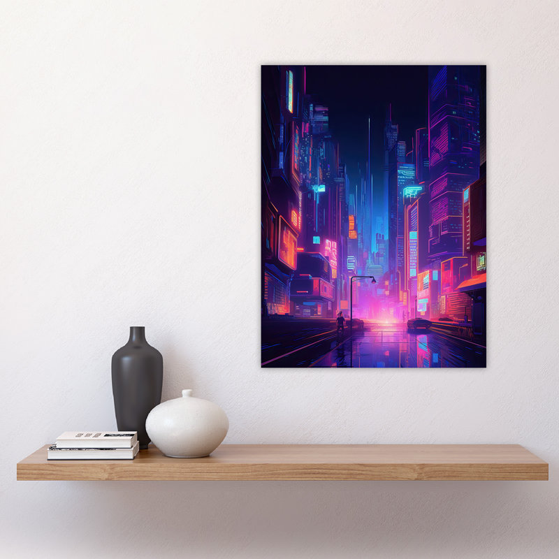 Synthpop City Modern Neon Futuristic Cityscape Large Wall Art Poster Print Thick Paper 18X24 Inch