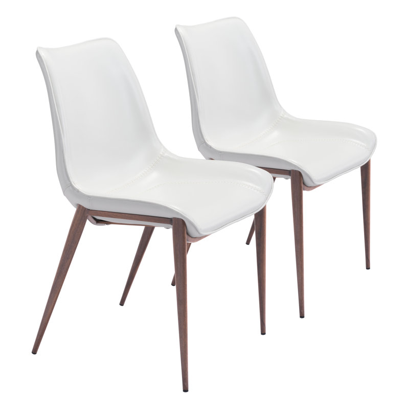 Magnus Transitional High Side Chair in White & Walnut with Metal Legs