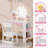 Kids Vanity With Lights, Princess Makeup Vanity Desk With Open Bookshelf-114357220