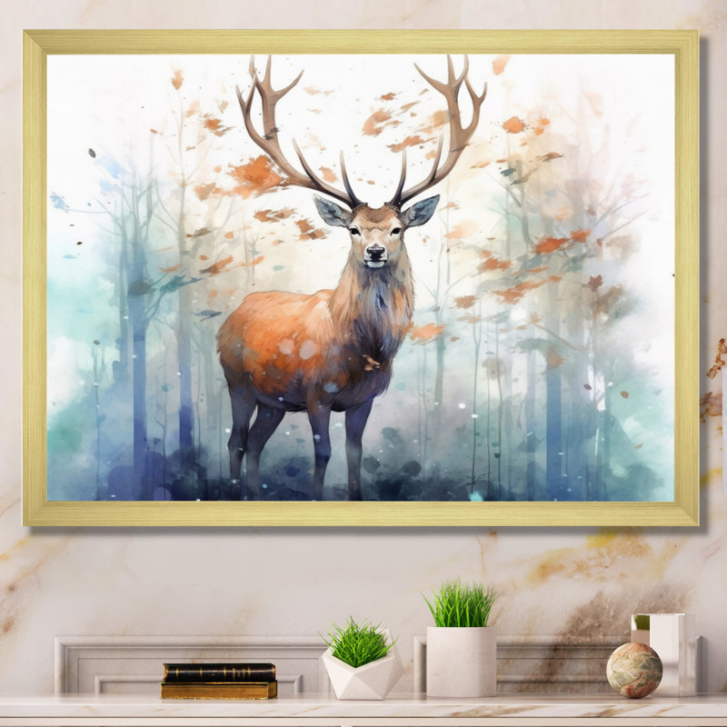 Woodland Wanderers - Deer, art mural, Cadre doré à une seule photo, H 34 po x l 44 po x P 1,5 po