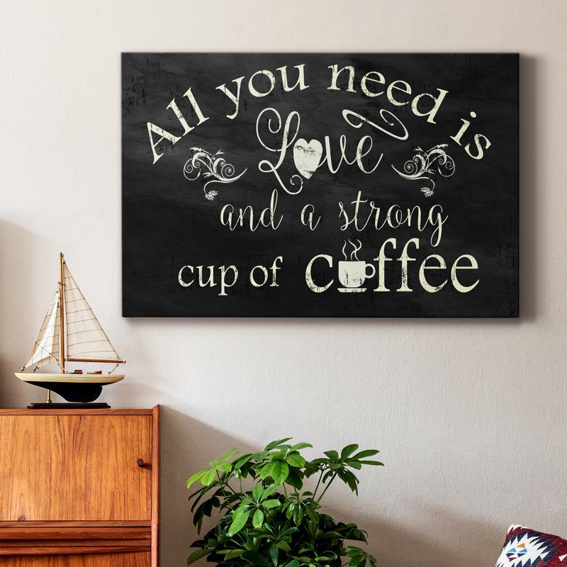 «Strong Coffee», art textuel sur toile tendue, H 18 po x l 12 po x P 1 po