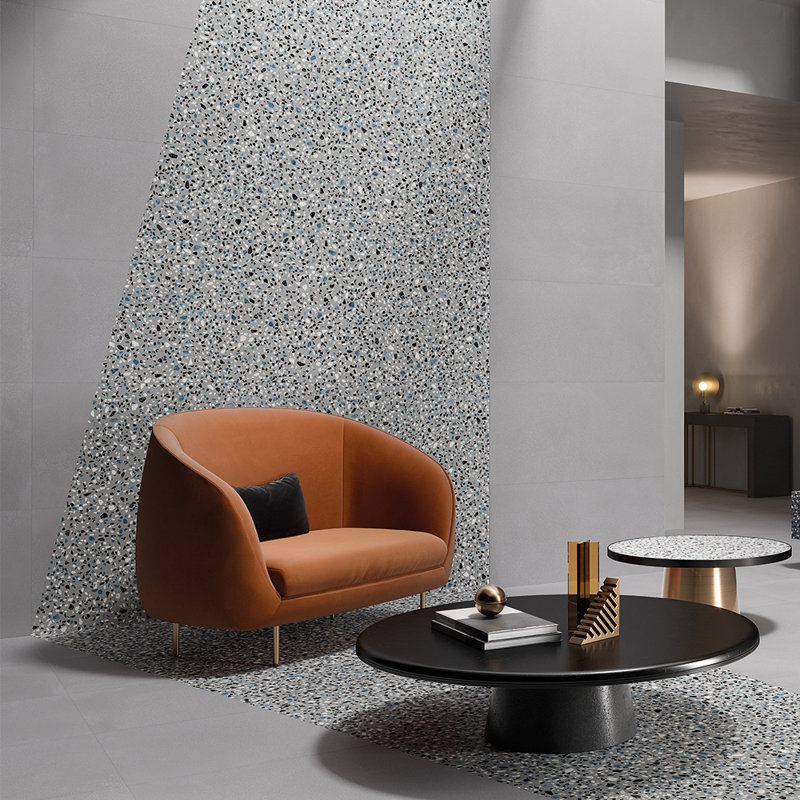 Carreau de mur et de plancher en porcelaine mate 24 po x 24 po Terrazzo 2.0, Gris