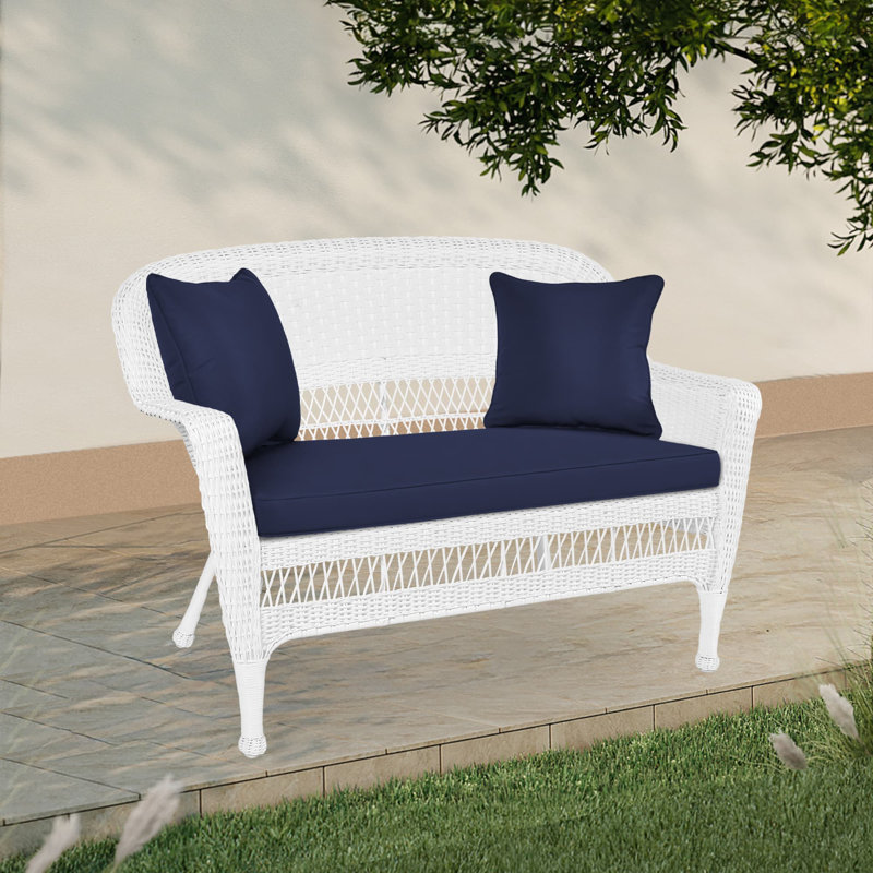 Armbruster 51" Wide Wicker Loveseat with Cushions, Blue, White