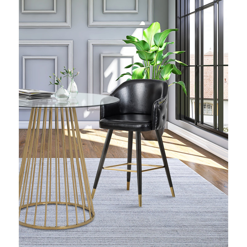 Eldredge 27.9'' Counter Stool, Black Vegan Leather
