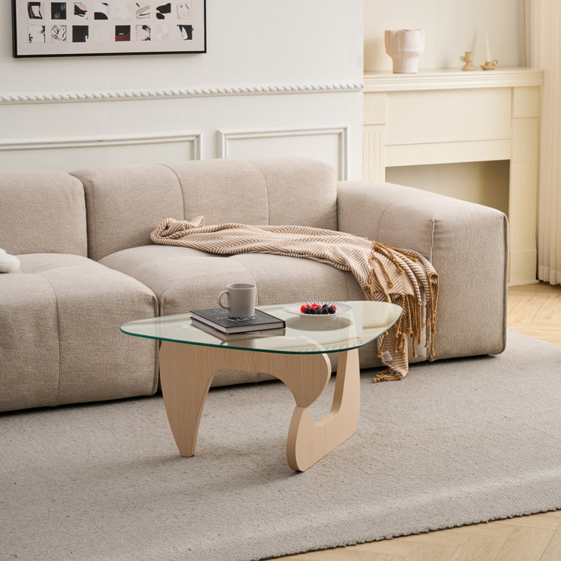 Petite table basse, centre de table de salon, H 15,74 po x l 35,82 po x P 25,59 po, Transparent / bois naturel