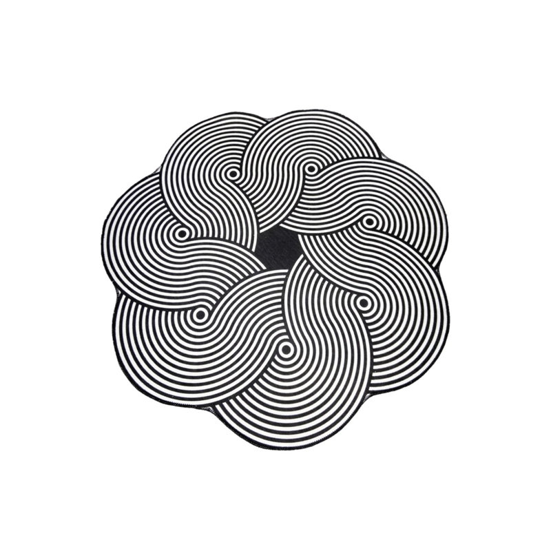 Black And White Abstract Pattern Decorative Washable Carpet, Novelty 3'4" x 3'4"