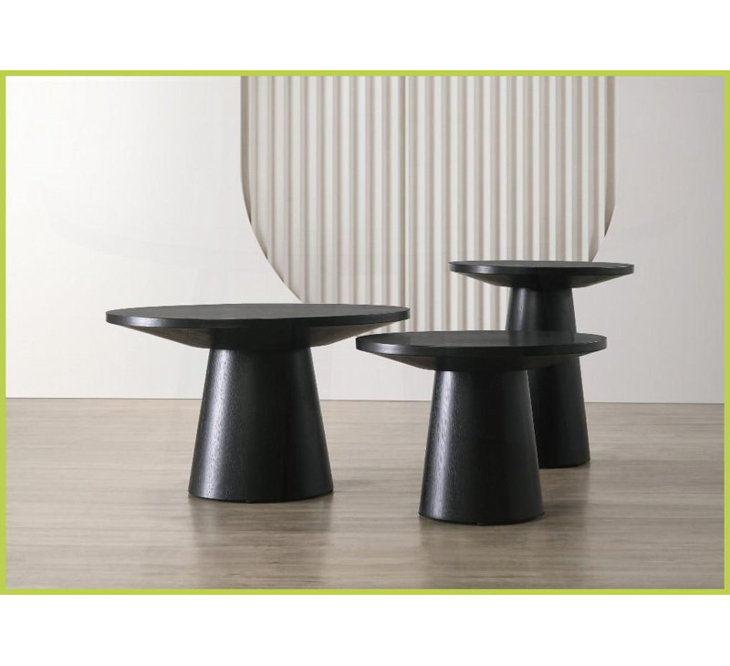 Ensemble de tables basses 3 pièces Jasper - Noir ébène avec base piédestal, style salon cohésif
