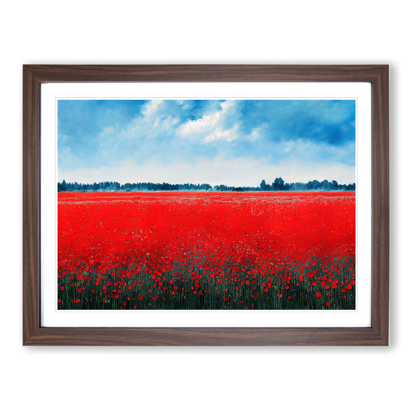 Awesome Poppies Flowers - Framed Print, 46cm H x 64cm W x 2cm D, Walnut
