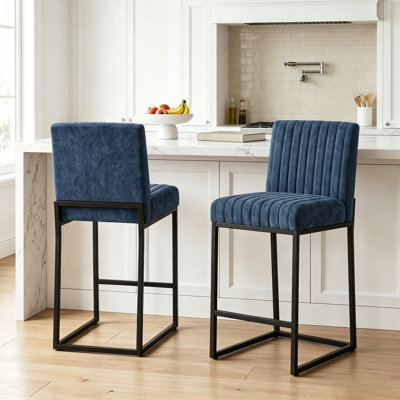 Upholstered 26" Counter Height Bar Stool with Metal Sled Base, Cushioned Kitchen Island Stool, Set of 2
