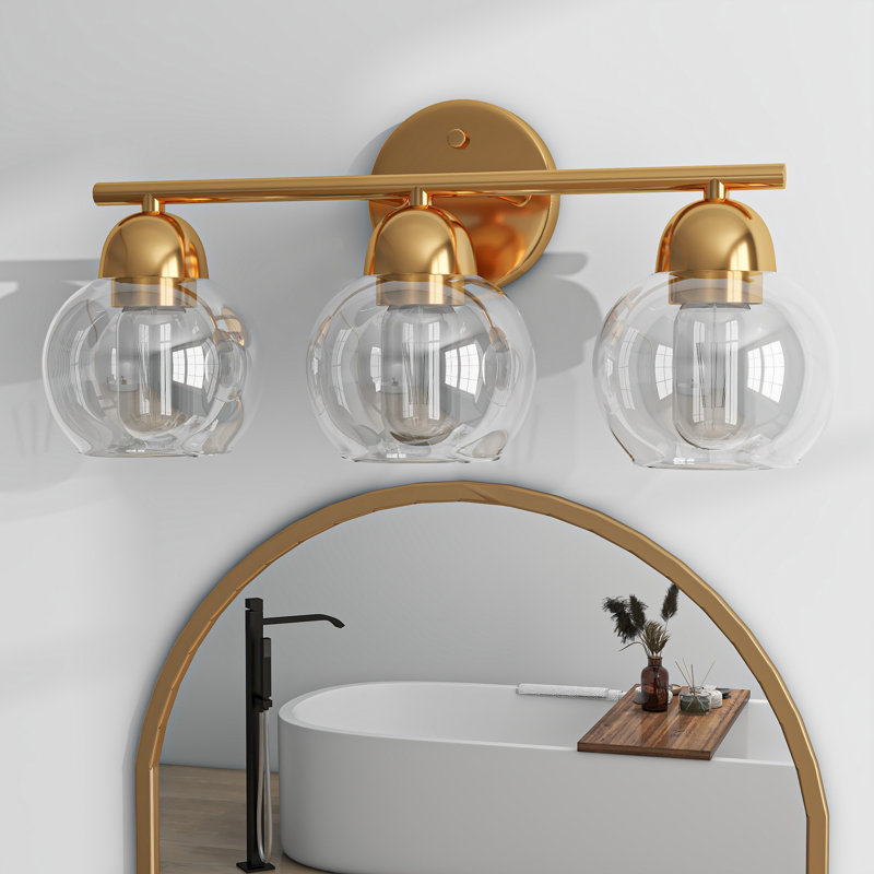 Éclairage pour salle de bain Daryll, Transparent, Trois lumières, Doré