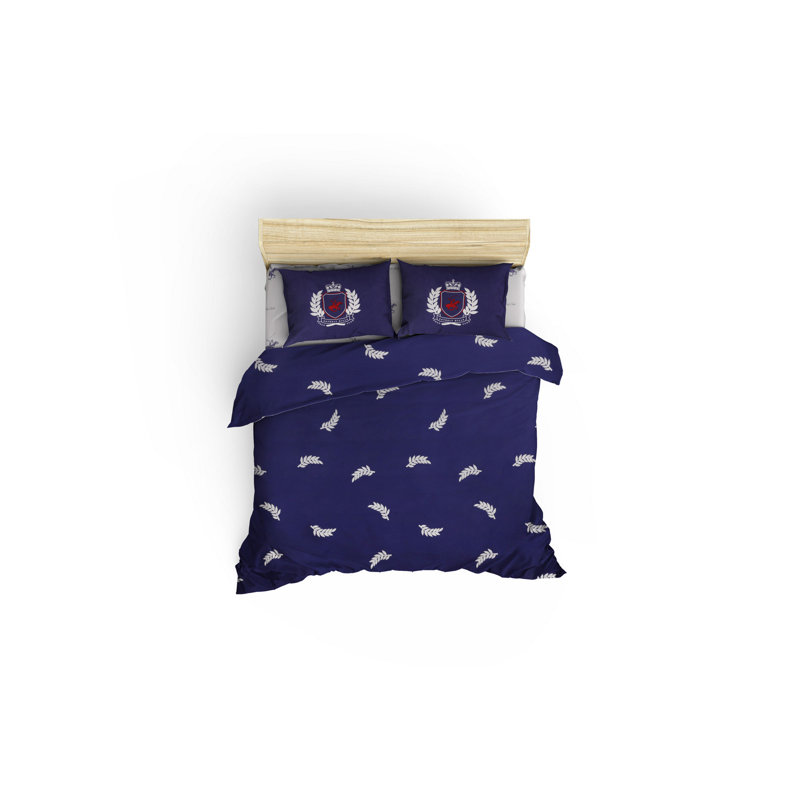 Ensemble de housse de couette 100% coton bleu foncé / blanc / rouge, Housse de couette double + 2 taies d'oreiller 31 p