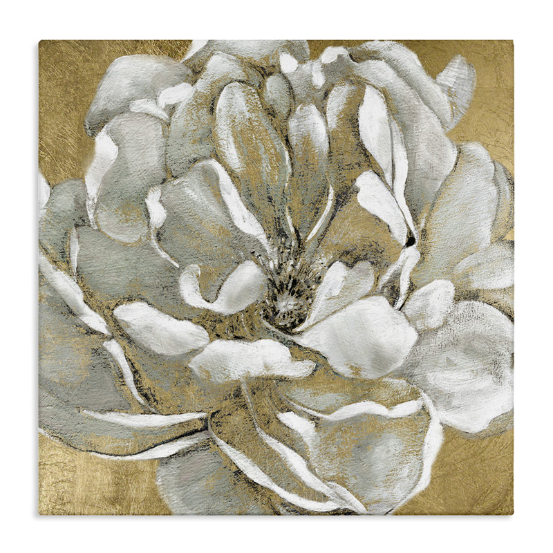«Blush White Magnolia Flower Abstract Floral Over Gold» par Carol Robinson - Peinture, H 30 po x l 30 po