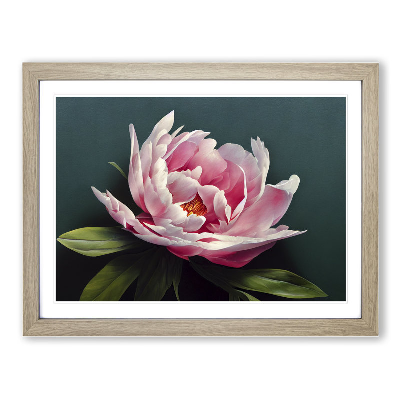Stupendous Peony Flower 1 Piece Single Picture Frame Wall Art, 25cm H x 34cm W x 2cm D, Oak
