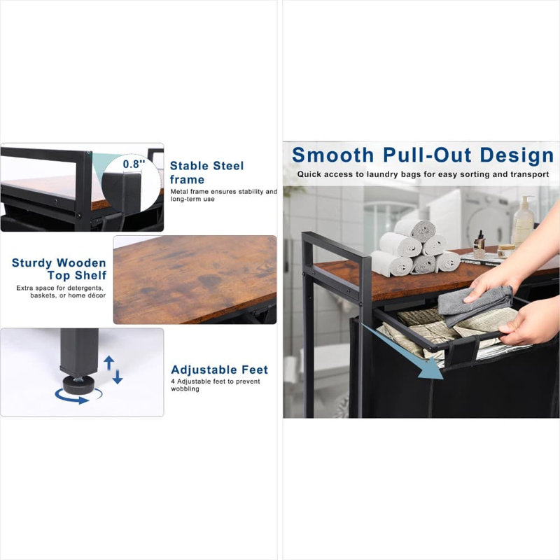 3-Section Laundry Sorter With Removable Bags & Storage Shelf, Heavy-Duty Steel Frame Hamper Organizer For Laundry Room, Bathroom, Dorm