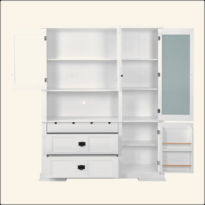 Buffet traditionnel autoportant avec huche, grande armoire de rangement pour garde-manger avec tiroirs, tablette de porte et tablettes réglables