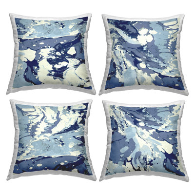 Marbled Blue Abstract Fluid Forms 4 Piece Outdoor Printed Pillow Set by Danielle Carson