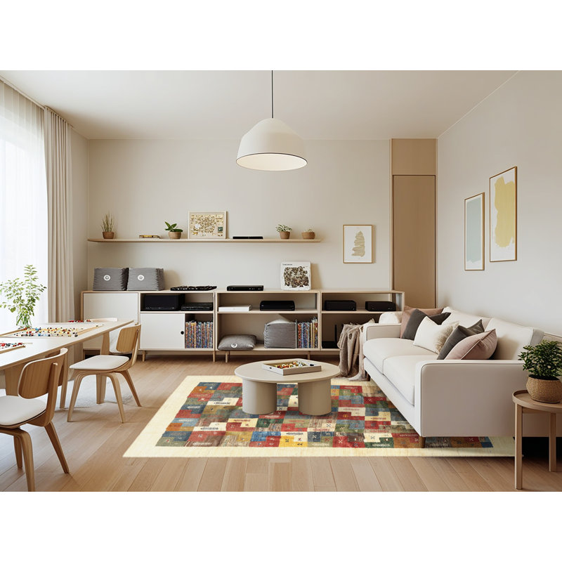 Tapis beige/rouge contemporain, Rectangle 7 pi x 9 pi