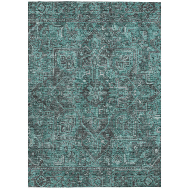 3' X 5' Turquoise Oriental Washable Non Skid Indoor Outdoor Area Rug